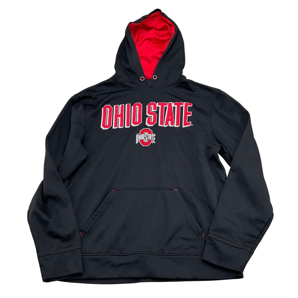 Scarlet & Gray Hoodie Men Med Black Red OHIO STATE Buckeye‎ Stitch Fleece Lined